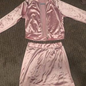 Pink Shiny Jacket and Skirt Set 50s 60s Sheer Shimmery Mini Skirt Barbie